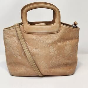 Fossil Tan Embossed Leather Crossbody Handbag Bag Purse Vintage Y2K Floral Boho